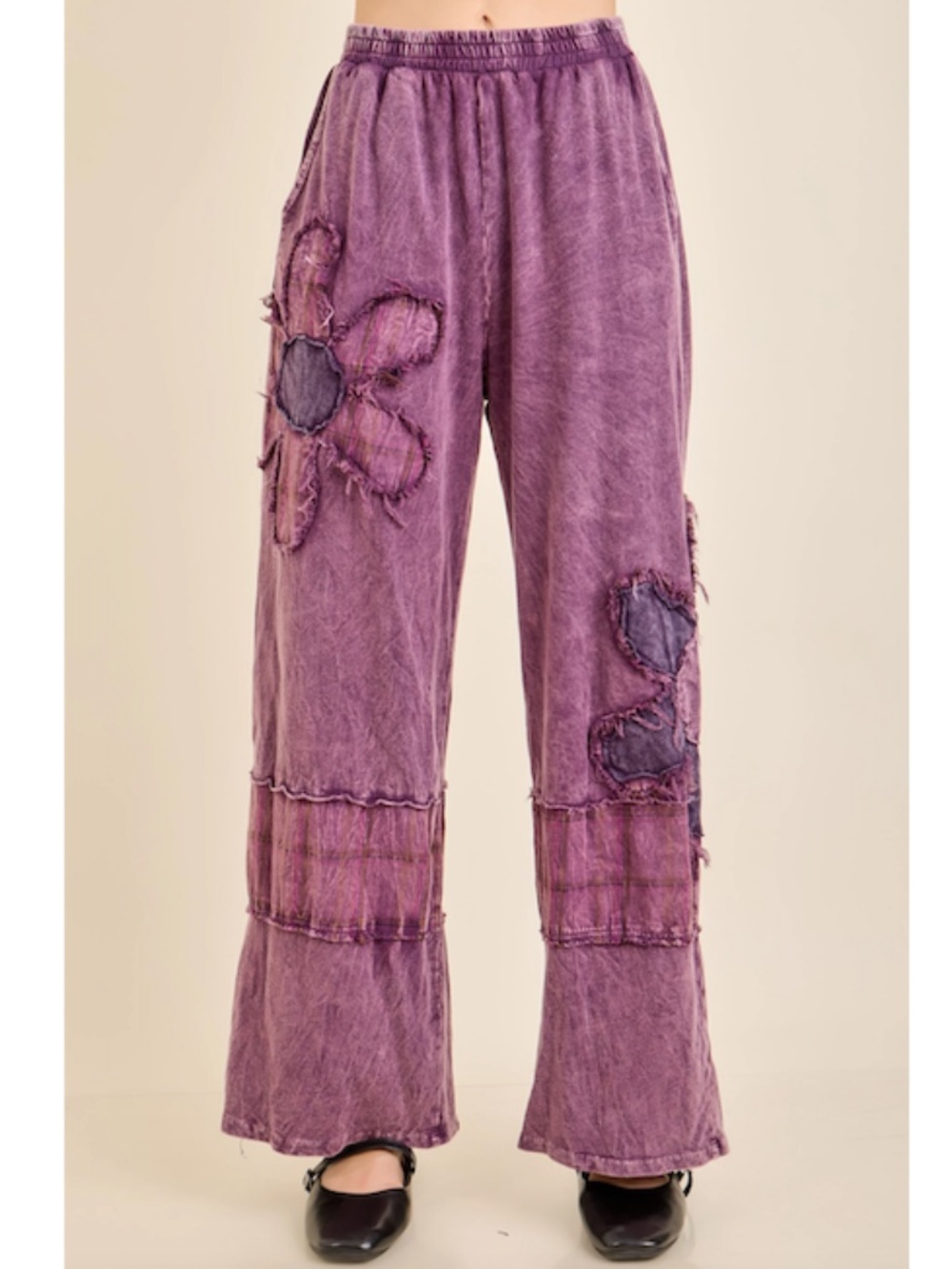 "The Alice" PANTS Eggplant Mineral Washed Flannel Daisy Pants